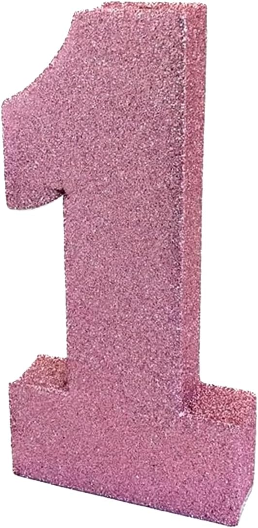 Number 1 Glitter Table Decoration Light Pink