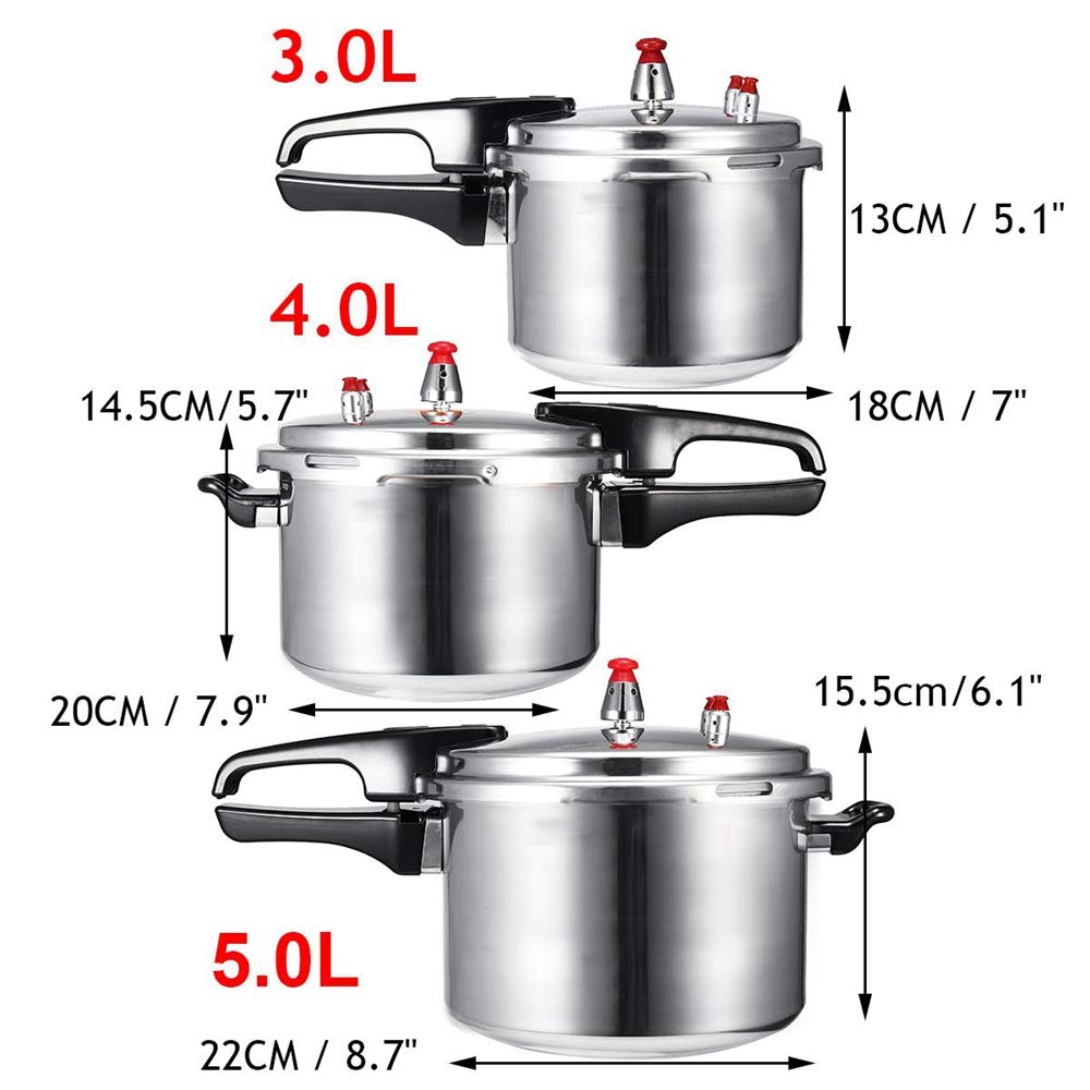 Vctitil 3/4/5L Classic Aluminium Alloy Pressure Cooker Faster Cooking Soup Meats Pot,for Gas Stove Induction Cooker,with Chopsticks and Wooden Soup Spoon(20cm/7.87inch, 4L)