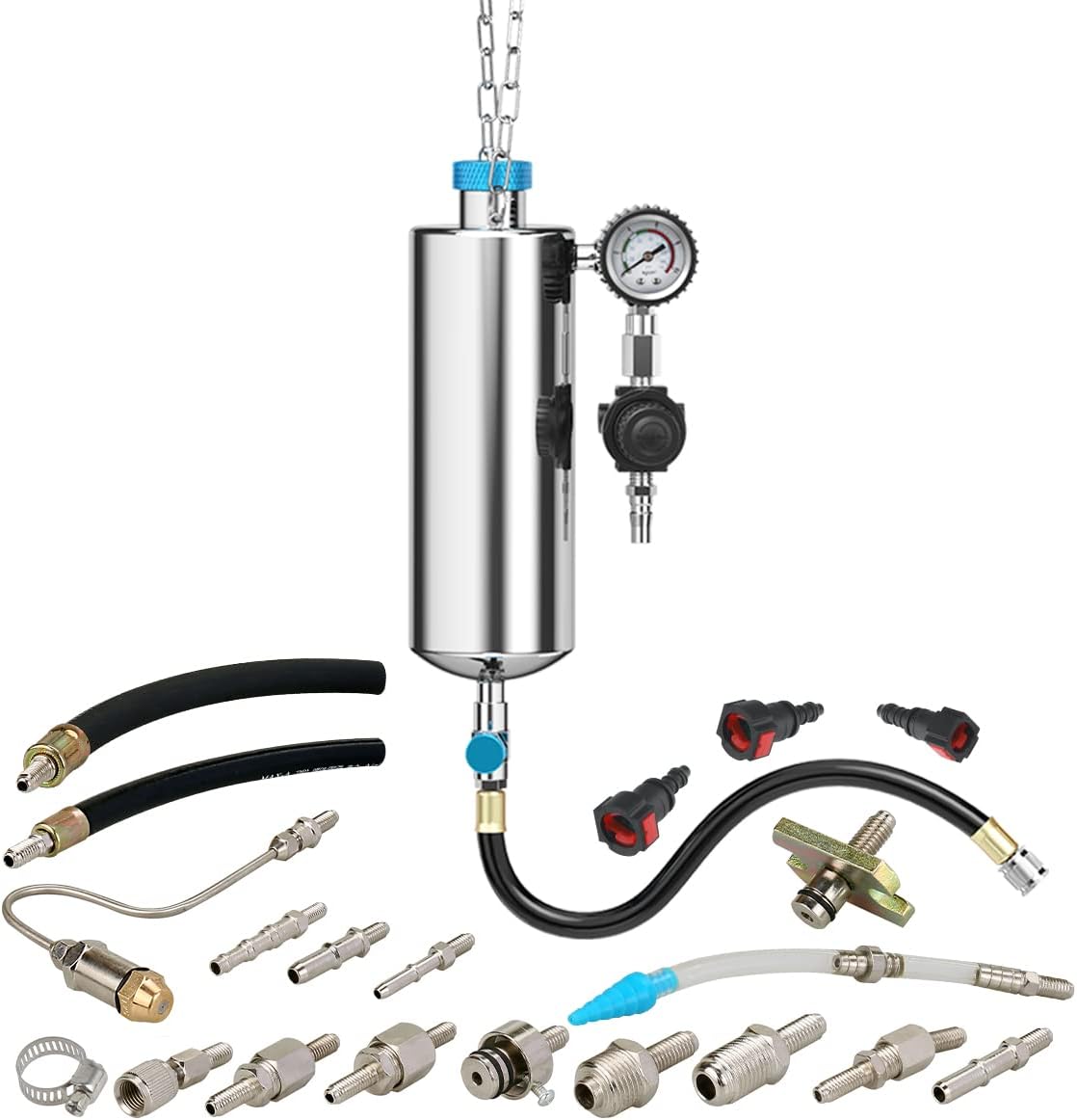 Fuel Injector Cleaner Tool Kit 1000ML 150PSI Disassembly-Free Fuel Injection System Cleaner Pressure Adjustment Fuel Injector Cleaning Machine with 20PC Adapter for Gasoline Car Throttle/Intake System