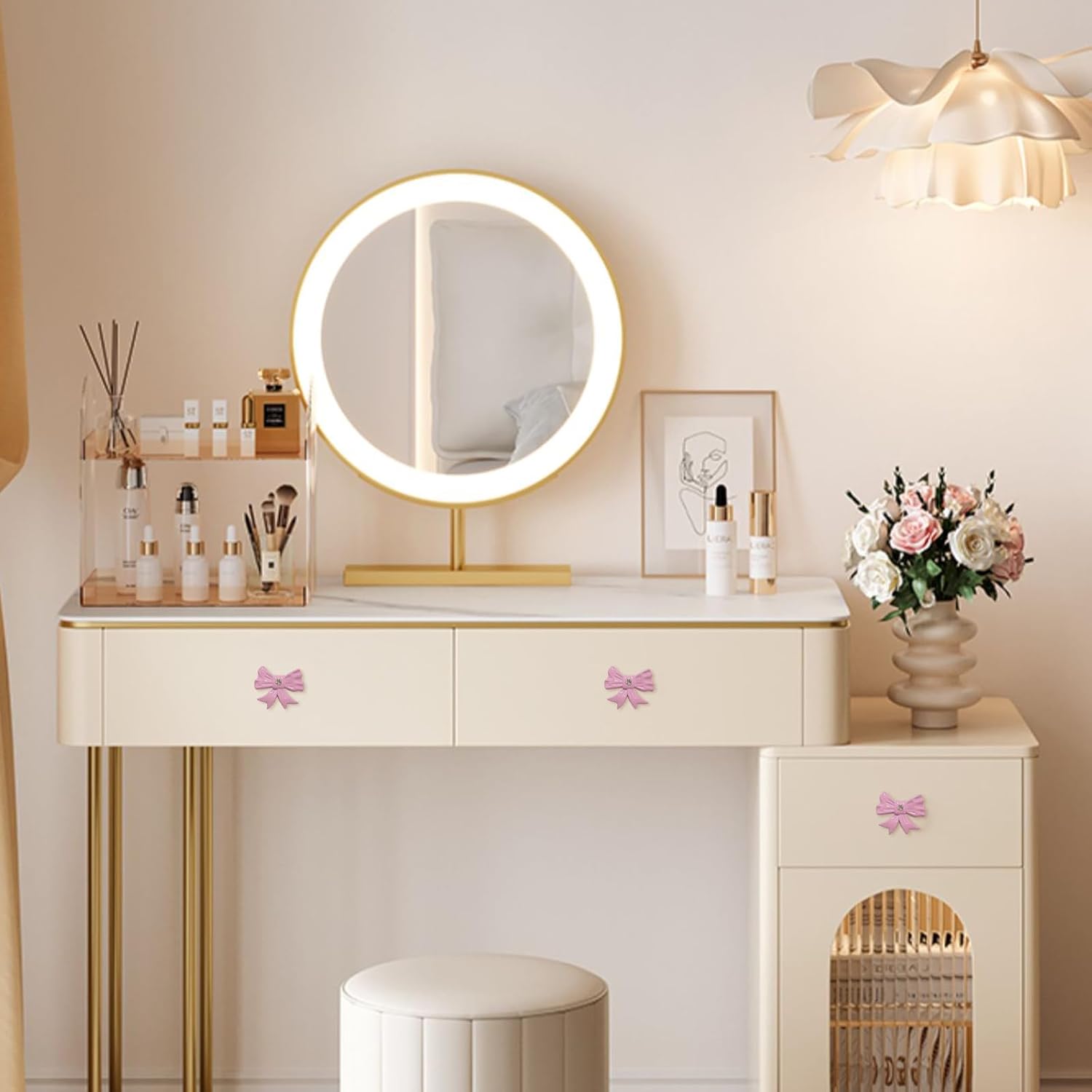 8 Pcs Pink Bow Dresser Knobs - Coquette Bow Drawer Knobs Cabinets Hardware Pulls Decorative for Girls Room Home Bedroom Kitchen Cabinets Hardware Cupboard