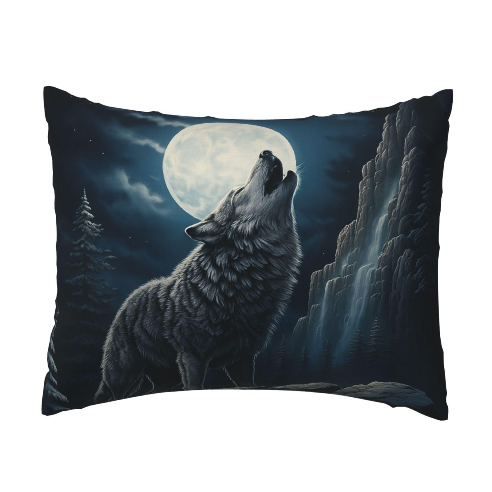 Moonlit Snow Night Howling Wolf Pillowcase Soft Plush with Zipper Decorative Pillowcovers 16x20 in
