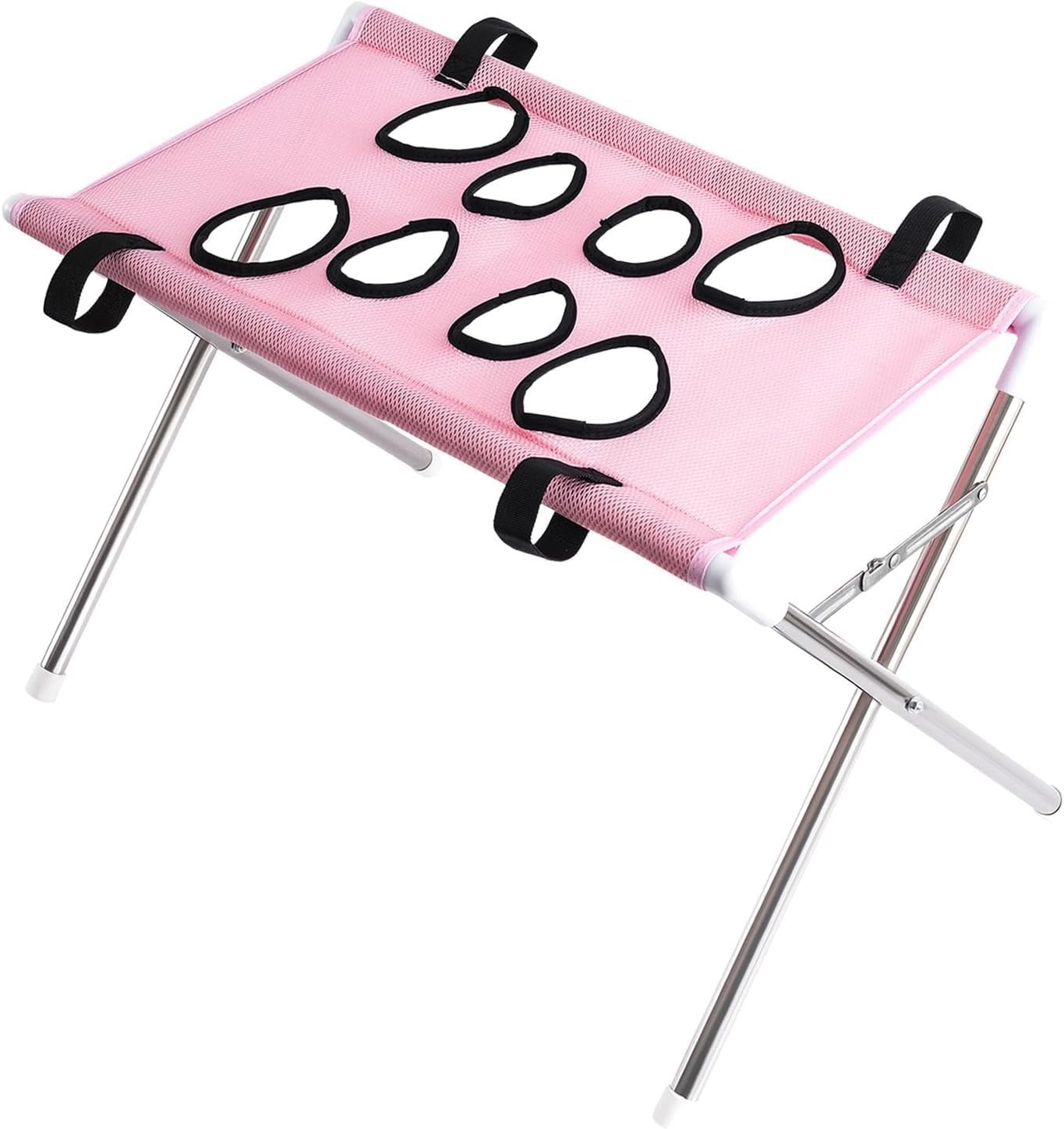 Pet Grooming Hammock Harness 8-Hole Breathable Mesh Dog Grooming Stand with Iron Frame Cat Grooming Hammock for Small Dogs Cats Pet Cleaning Care Grooming Up to 10kg. (Pink)