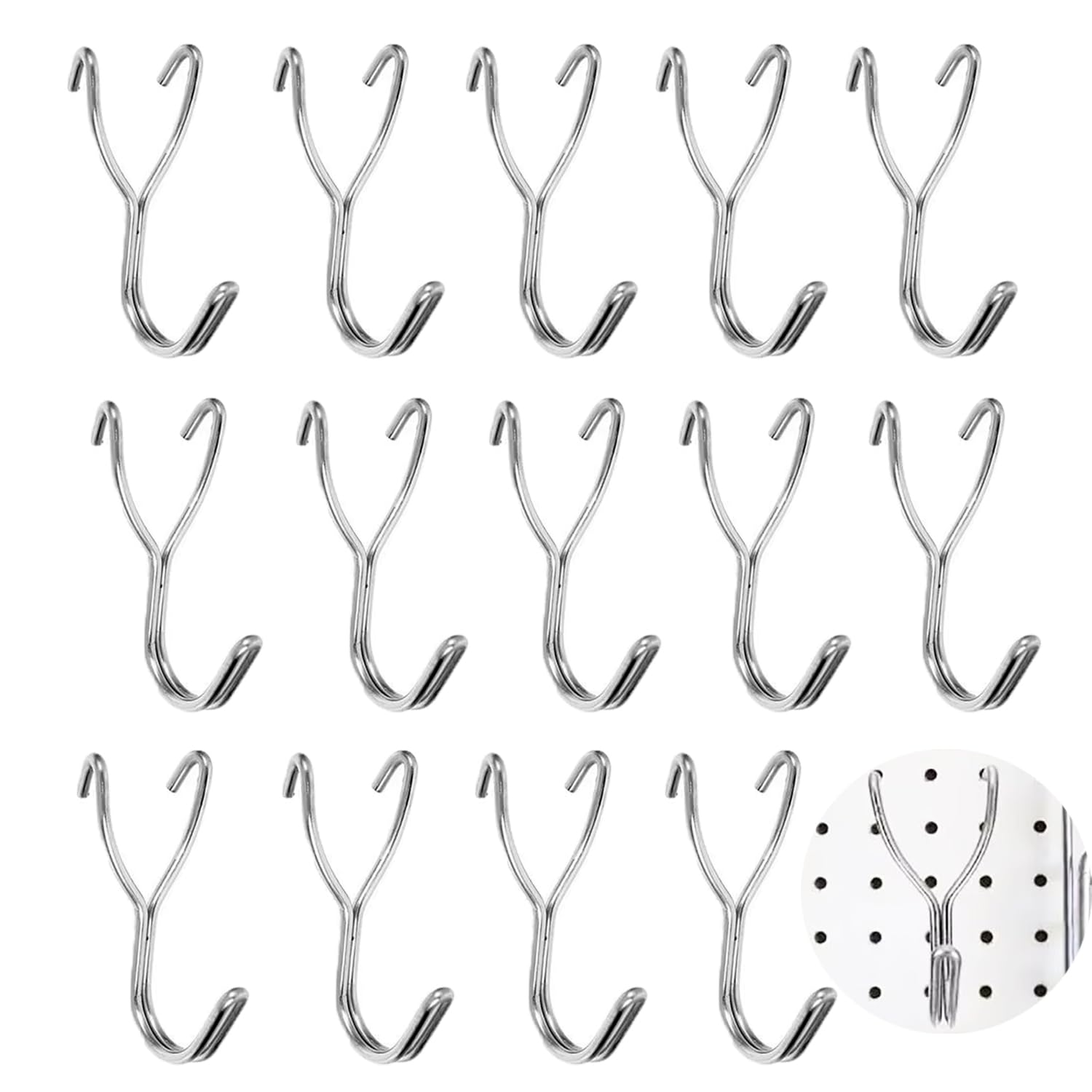 UtySty 15 Pack Pegboard Hooks Add on Pegboard Panels Hook Non Falling Metal Prong Hooks for Peg Board Wall Organizer Pegboard Wall Panels Garage Tool Hanging Display Jewelry Craft Art Fair Retail