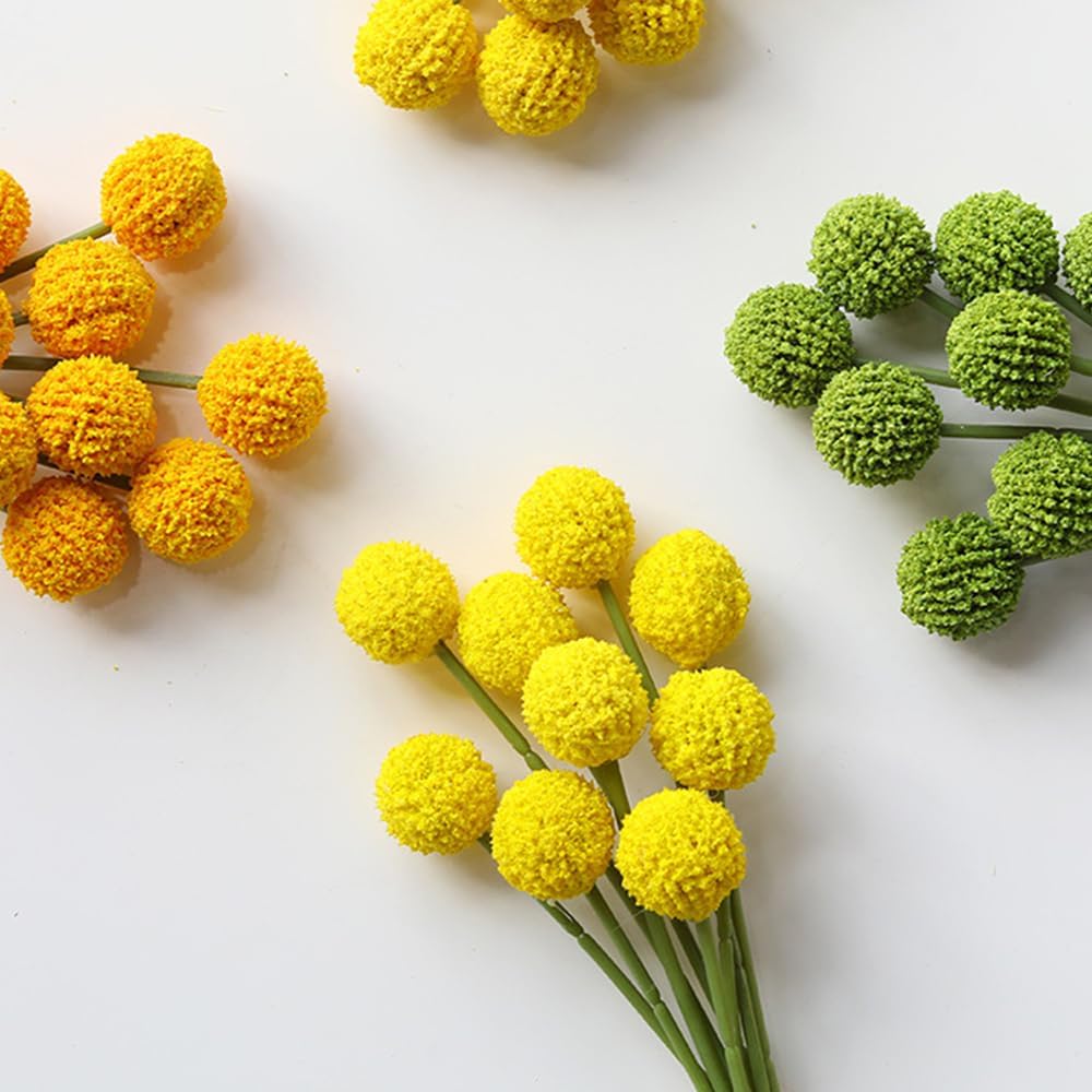 YZZY Artificial Billy Ball Flowers, Craspedia Globosa Benth, Indoor Outdoor Flowers Arrangements for Home, Holidays, Party Decoration (Light Yellow / 5pcs)