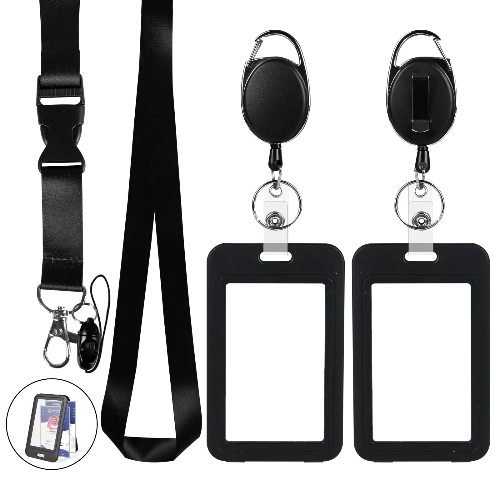 Clear Double Sided Visualization Window Vertical Plastic ID Name Card Holders,Retractable Badge Reels and Lanyard,for Key Card Conference Licenses Passes Nurses Coach Employees School and Office — image 1