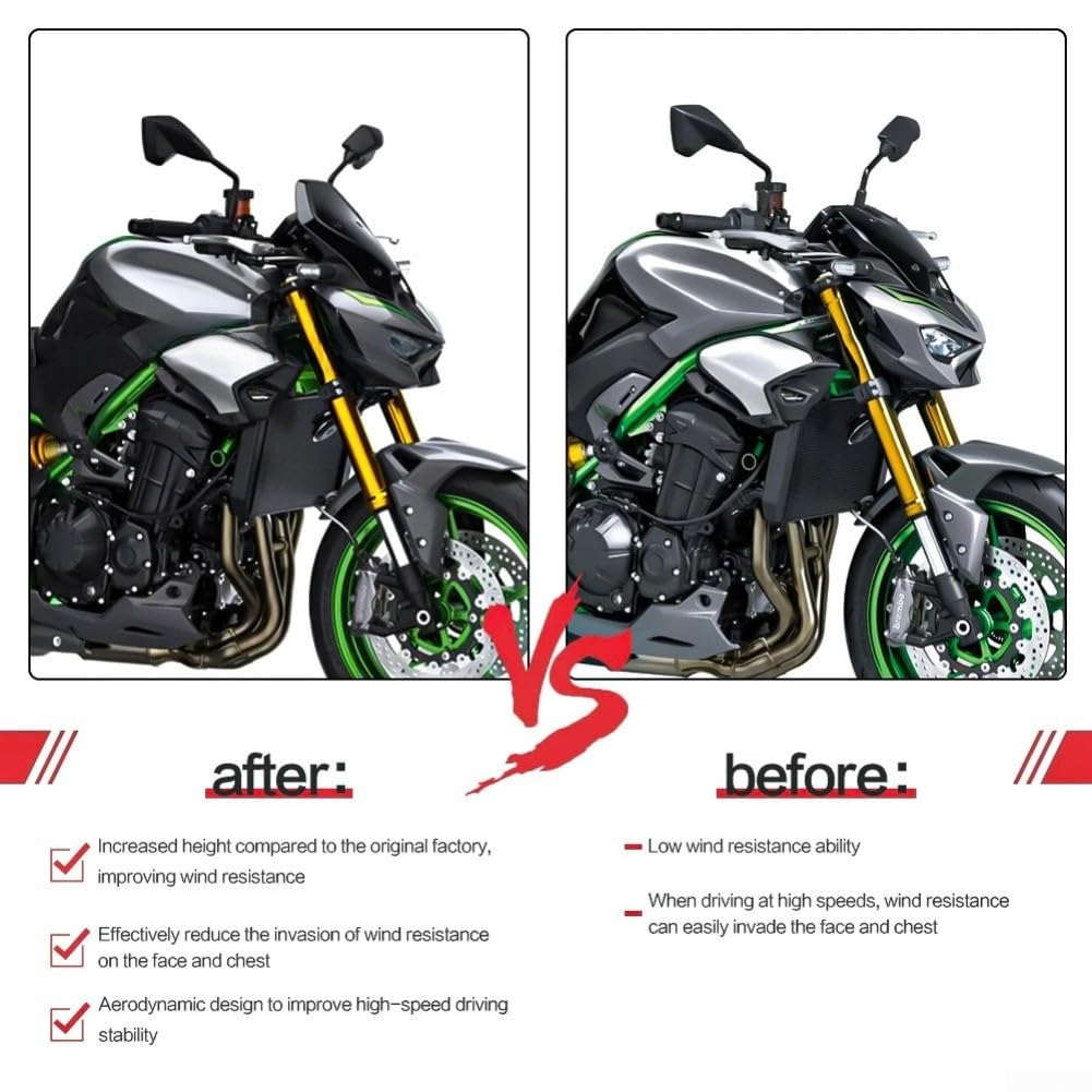 Parabrezza per moto Acrylic Per Kawasaki Z900 2025 Parabrezza(BLACK)