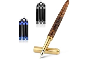 Vintage Wooden Fountain Pen with 12pcs Ink Cartridges
