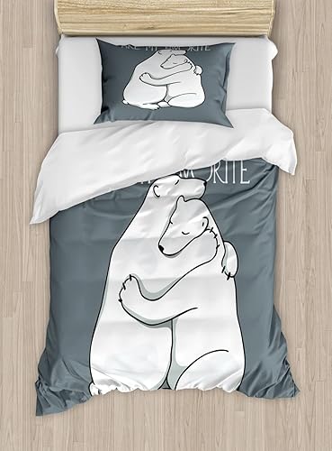 Ambesonne Juego de funda de edredón con diseño de oso, letras temáticas de San Valentín con texto en inglés Your Hugs con abrazo de animales polares