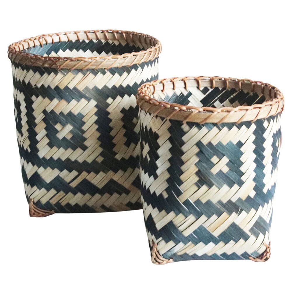 Happyyami Cestino Intrecciato in Bambù 2 Pezzi Bocca Larga Facile da Spostare per Casa e Bagno Organizer per Oggetti Vari Stili multipli