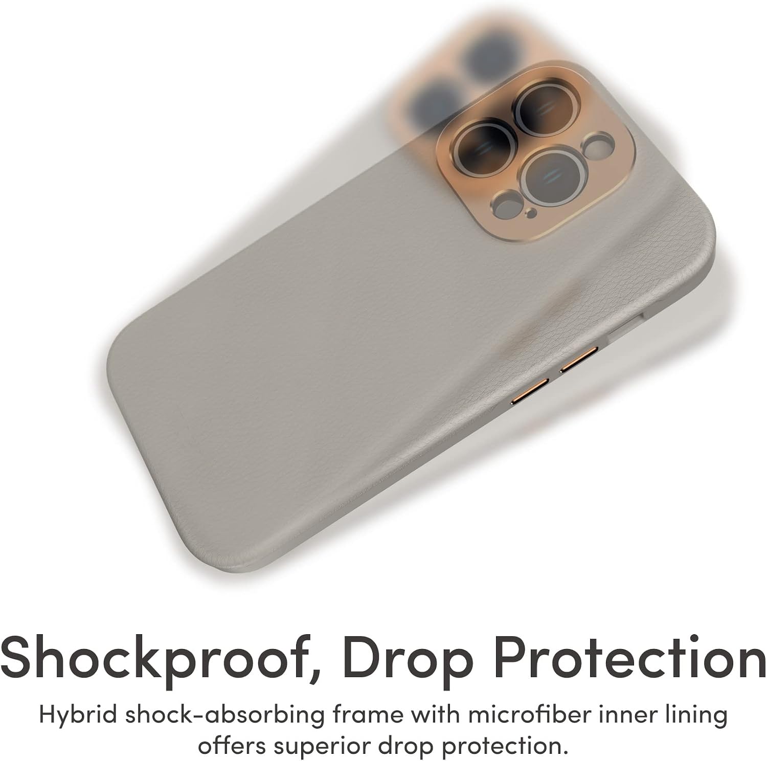 Moshi Napa Premium Leather Case (for iPhone 14 6.1 Inch) - Compatible with MagSafe | Aviation-Grade Aluminum Raised Lens and Buttons Full Body Protection | Microfiber Lining - Caramel - Serene Gray