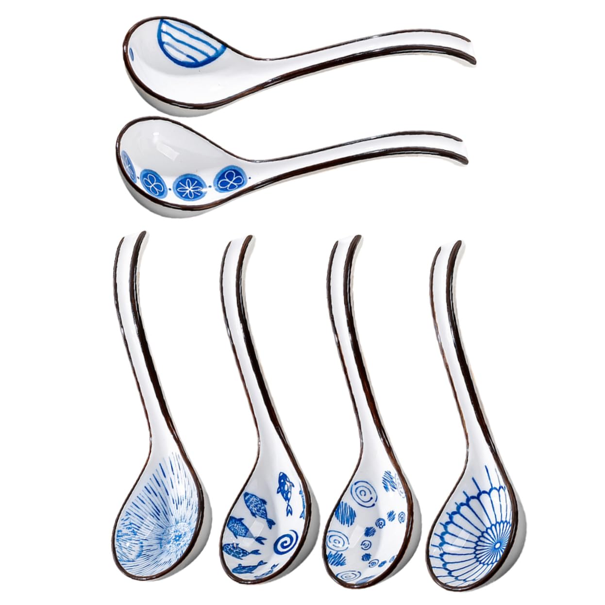 COLLBATH 6pcs Ceramic Spoon Ceramic Dinner Spoons Paddle Spoons Ceramic Rice Paddle Spoon Soup Ladle Spoons Rice Spoon Paddle Ceramic Food Spoons Rice Scooper Soup Spoon Ceramics