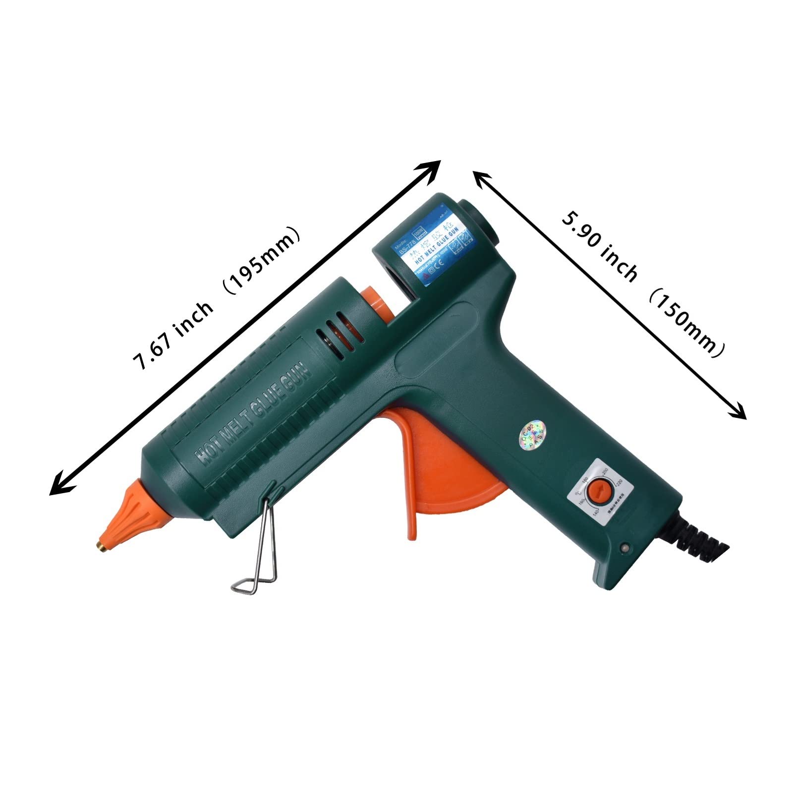 Pistolet do Kleju, 150W pistolet do klejenia na gorąco Regulacja temperatury 140~220 stopni Celsjusza Wymienna dysza Użyj 11mm kleju w sztyfcie do domu DIY, prezentów świątecznych, rękodzieła(SET-7)