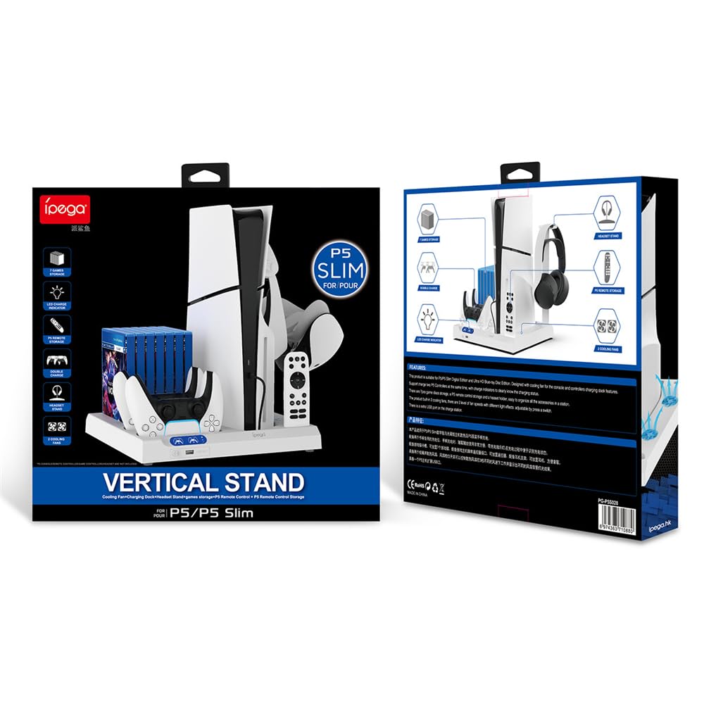 Supporto di raffreddamento con dock di ricarica a doppio controller per PS5 Host Base multifunzionale per la dissipazione del calore con rack per la conservazione dei dischi