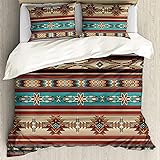 FUIBENG 3 Pcs Bedding Duvet Cover Set Southwestern Tribal Aztec Stripes Printed Bedding Set with Pil