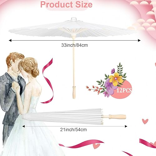 Miniatura 2 de Haundry Paraguas de papel de 33 pulgadas, paraguas decorativo de papel blanco para bodas, pintura de papel aceitado para manualidades, decoración de