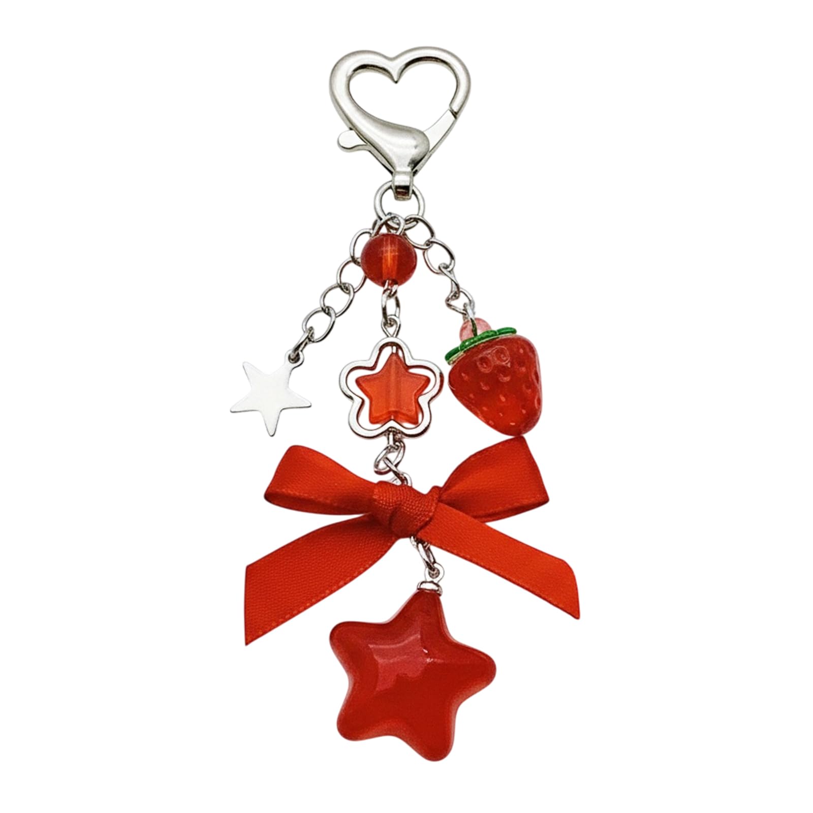FORUBUS Strawberry Keychain Coquette Keyring Pink Aesthetic Y2K Kawaii Charm Bow Star Heart Pendant Bag Backpack Accessory