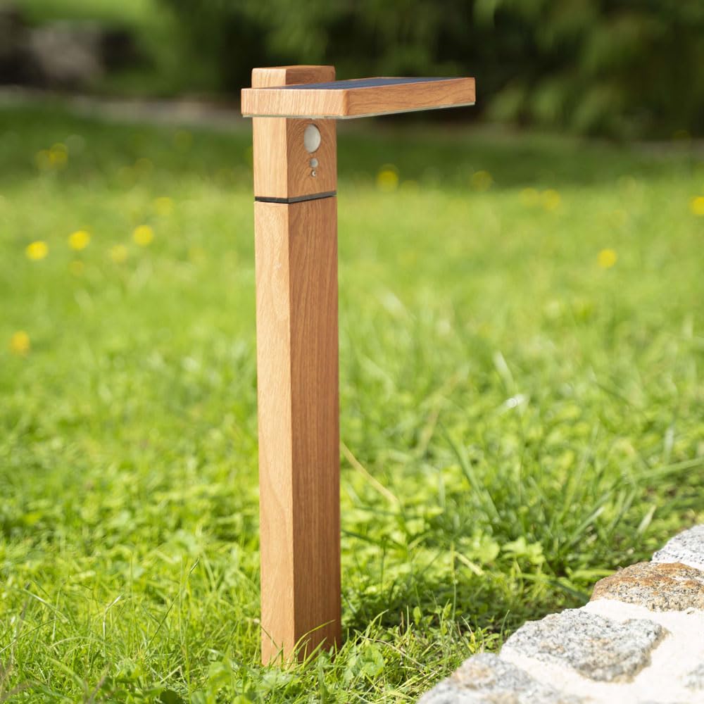 Xanlite SO1911W Xanlite-SO1911W Solarleuchte, 600 Lumen, IP44, Bewegungsmelder, 3 Betriebsmodi, neutralweiß, Aluminium + Kunststoff-Finish aus Holz, Schwarz