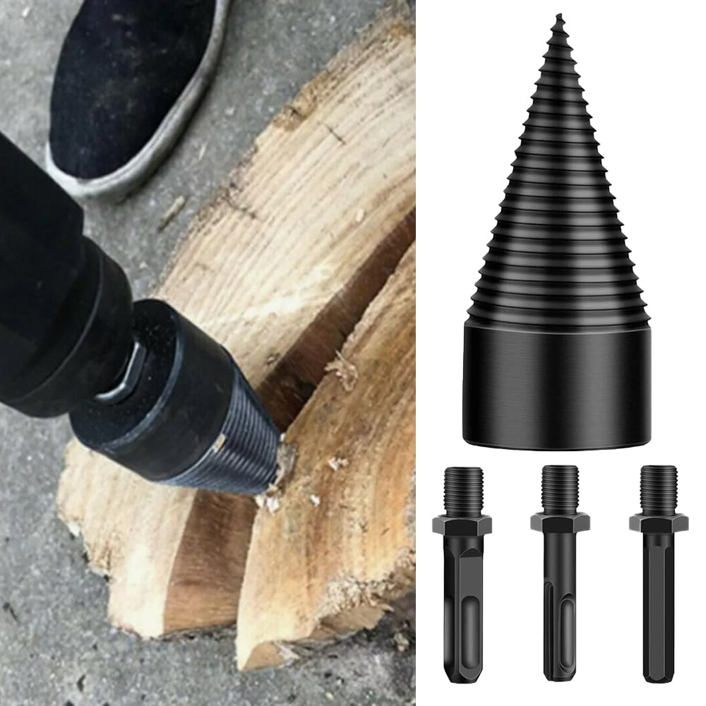 Fendeuse à Bois Perceuse avec 3 Poignées, Foret Cône 50mm pour Fendre Du Bois