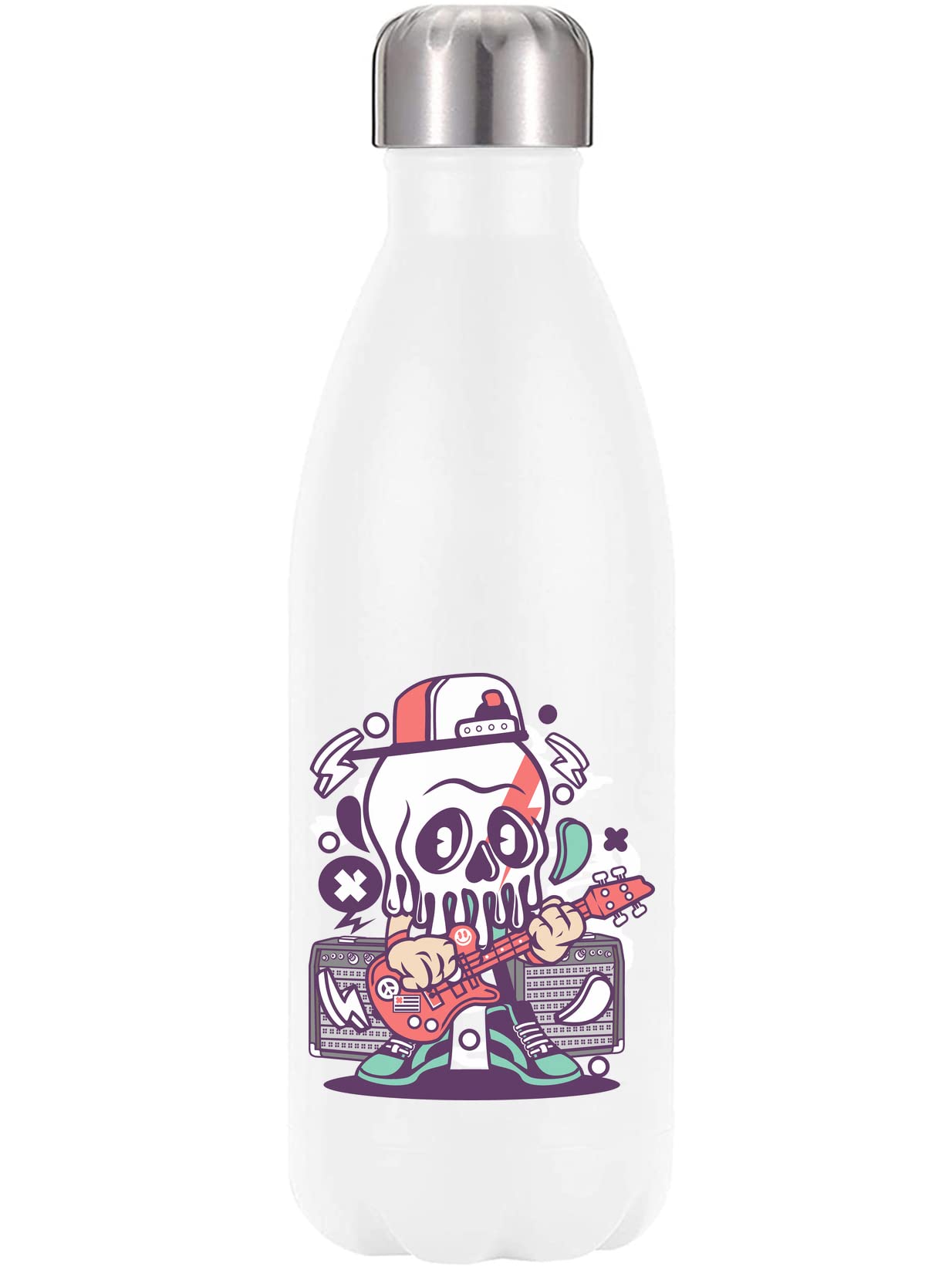 Botella de agua termo de acero inoxidable blanca de 350ml libre de BPA I Love Rock