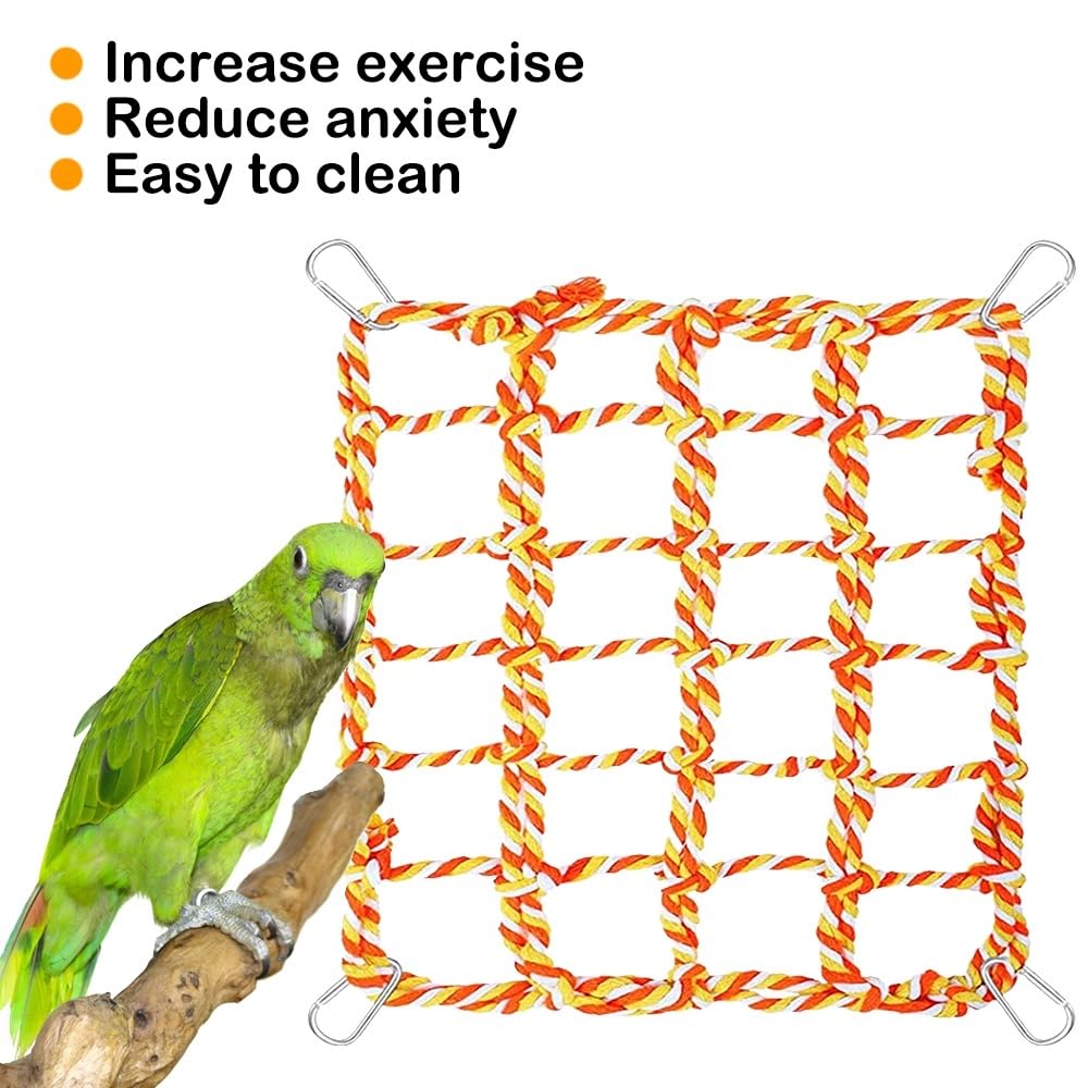Buntes Kletterseilnetz Für Haustiere | 115 X 19 Cm | Mit Edelstahlhaken, Für Vögel, Hamster, Ratten