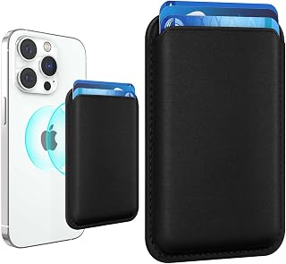Stronger Magnetic RFID Leather Mag-Safe Card Holder for iPhone 16 Series, Mag-Safe Accessories Stick on Series of iPhone 17/16/15/14/13/12 and Pro/Promax, Black