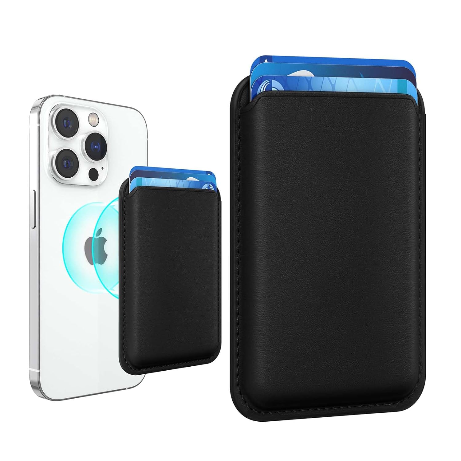 Stronger Magnetic RFID Leather Mag-Safe Card Holder for iPhone 16 Series Mag-Safe Accessories Stick on Series of iPhone