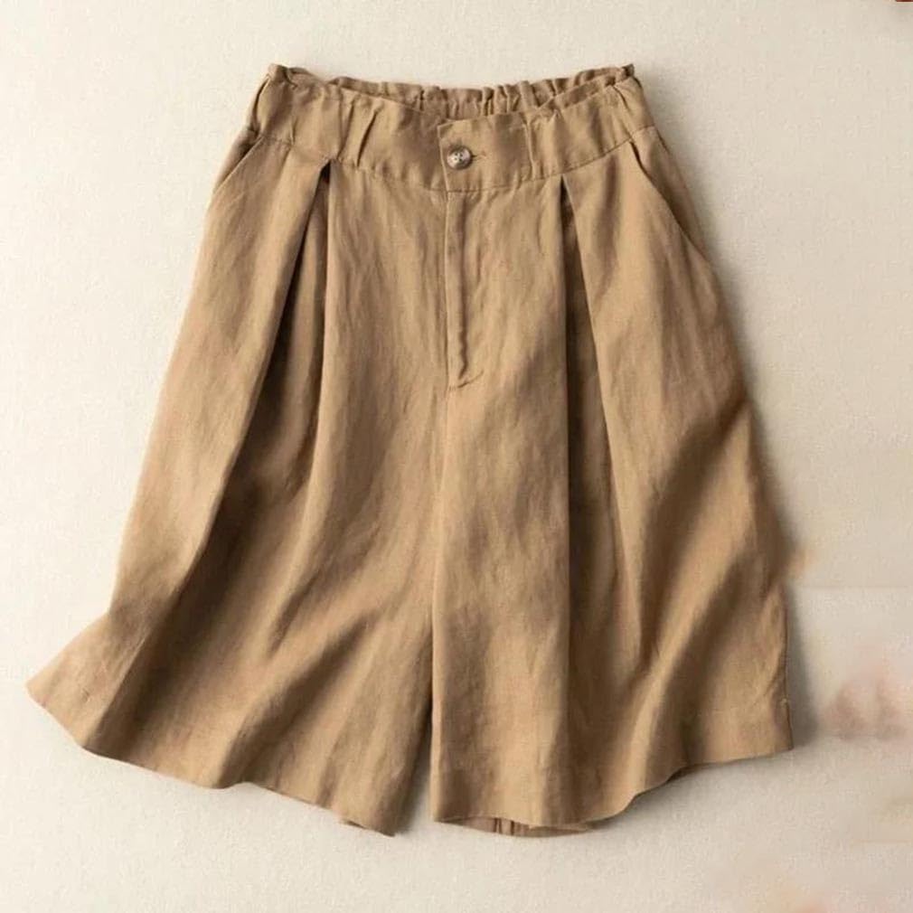 Women Casual Cotton Linen Wide Leg Shorts Summer Straight Leg Loose Pants