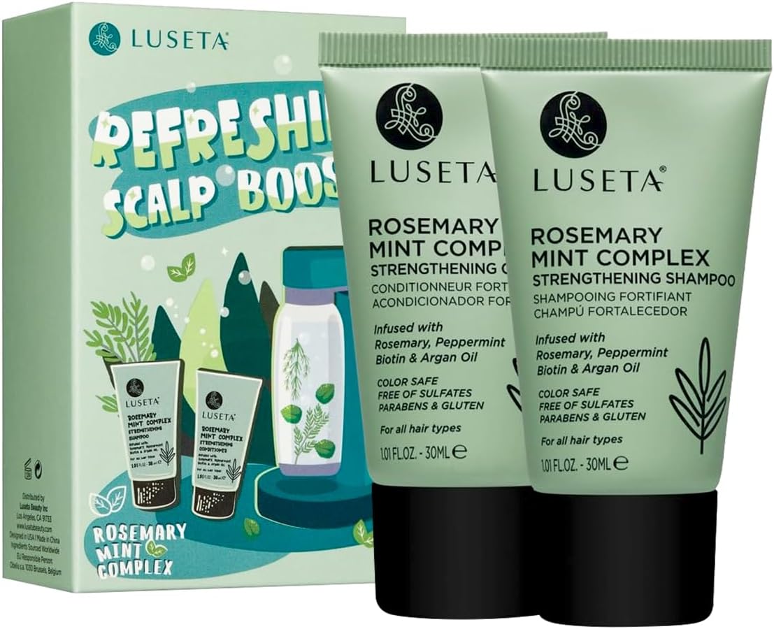 Luseta Rosemary Mint Tavel Shampoo and Conditioner Set Mini Size Strengthen and Nourish Thinning Hair Reduce Frizz for Women and Men 2 x 1.01oz