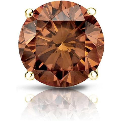 14k Yellow Gold 4-Prong Basket Round Brown Diamond SINGLE STUD Earring (1/8-1ct,Brown,SI2-I1) Screw-Back