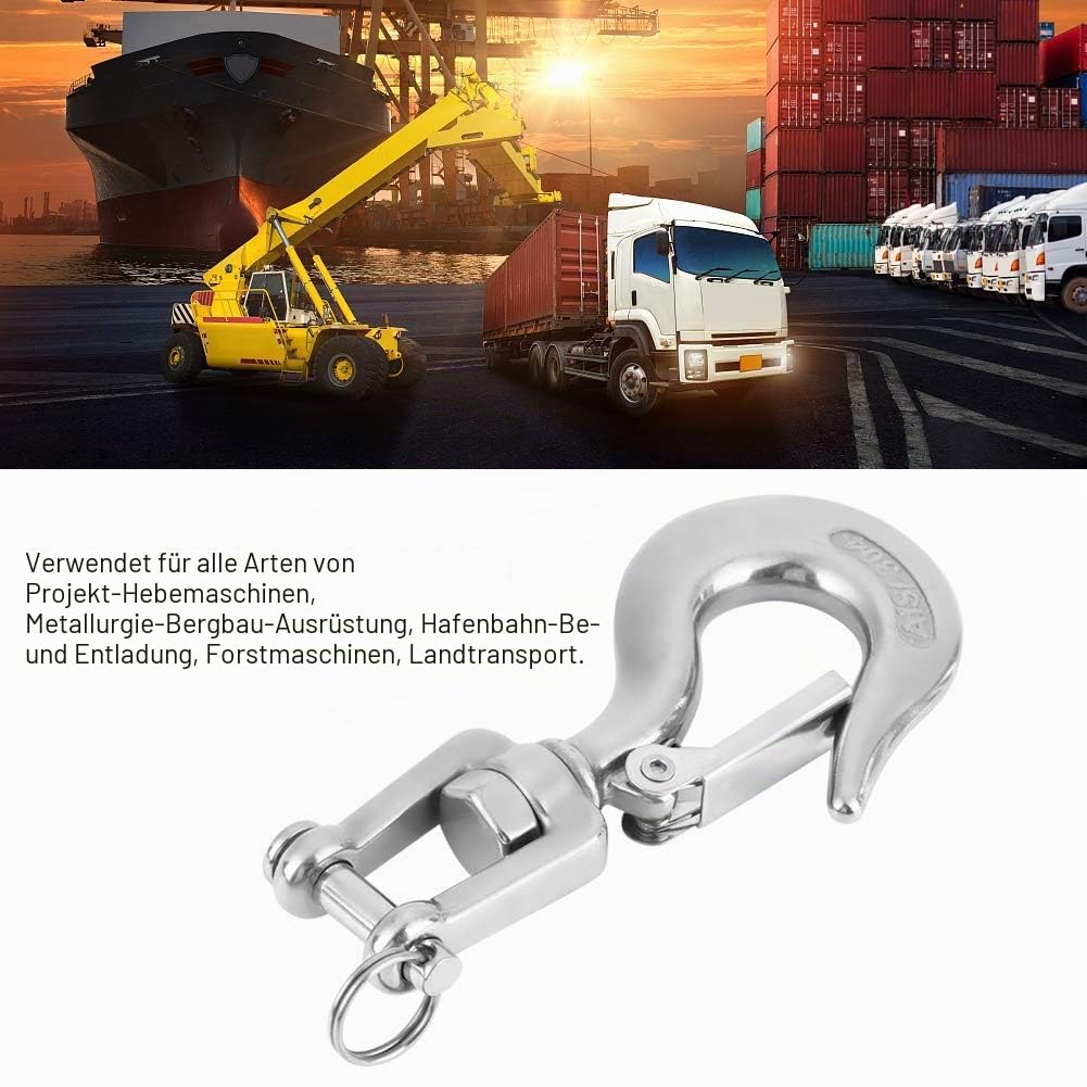 Sicherheitshaken Drehhaken Edelstahl Ösenhaken Hebehaken mit Verriegelung Takelage Zubehör 650 kg