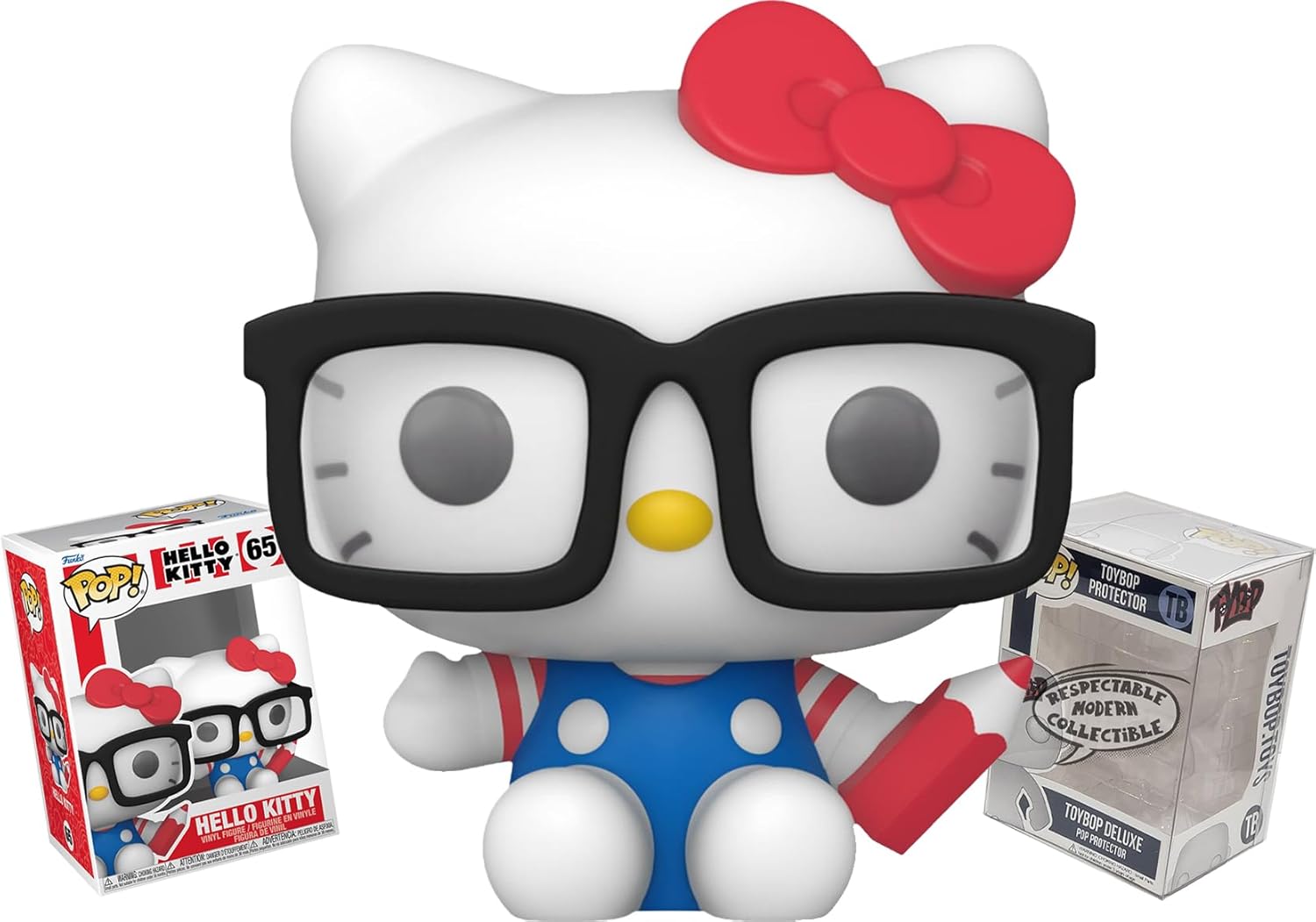 Funko Hello Kitty with Glasses and Pencil + ToyBop Protector: Sanrio Pop! Animation Vinyl Figure (Bundled with Pop Protector Collector Case Gift Set)