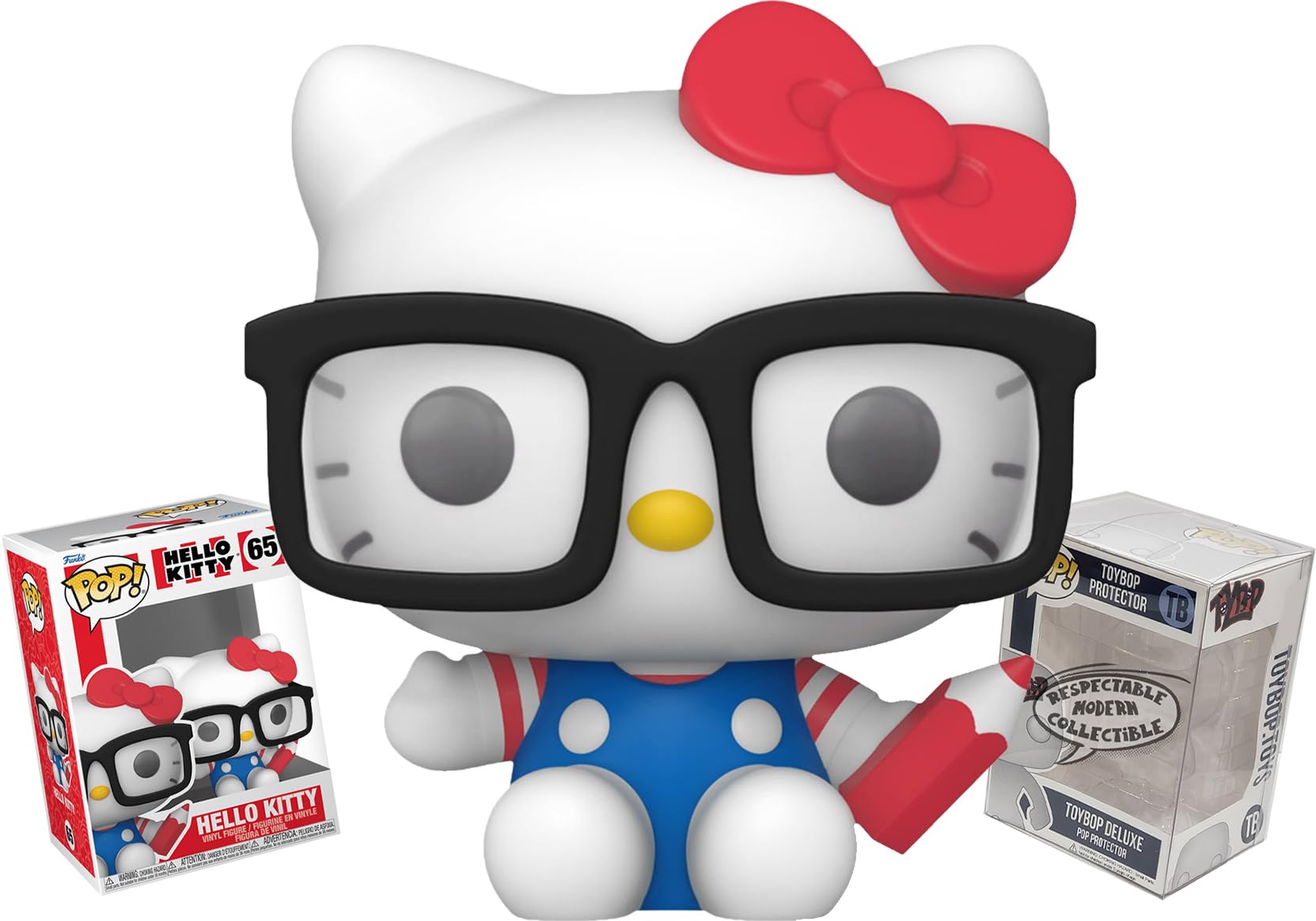 Funko Hello Kitty with Glasses and Pencil + ToyBop Protector: Sanrio Pop! Animation Vinyl Figure (Bundled with Pop Protector Collector Case Gift Set)