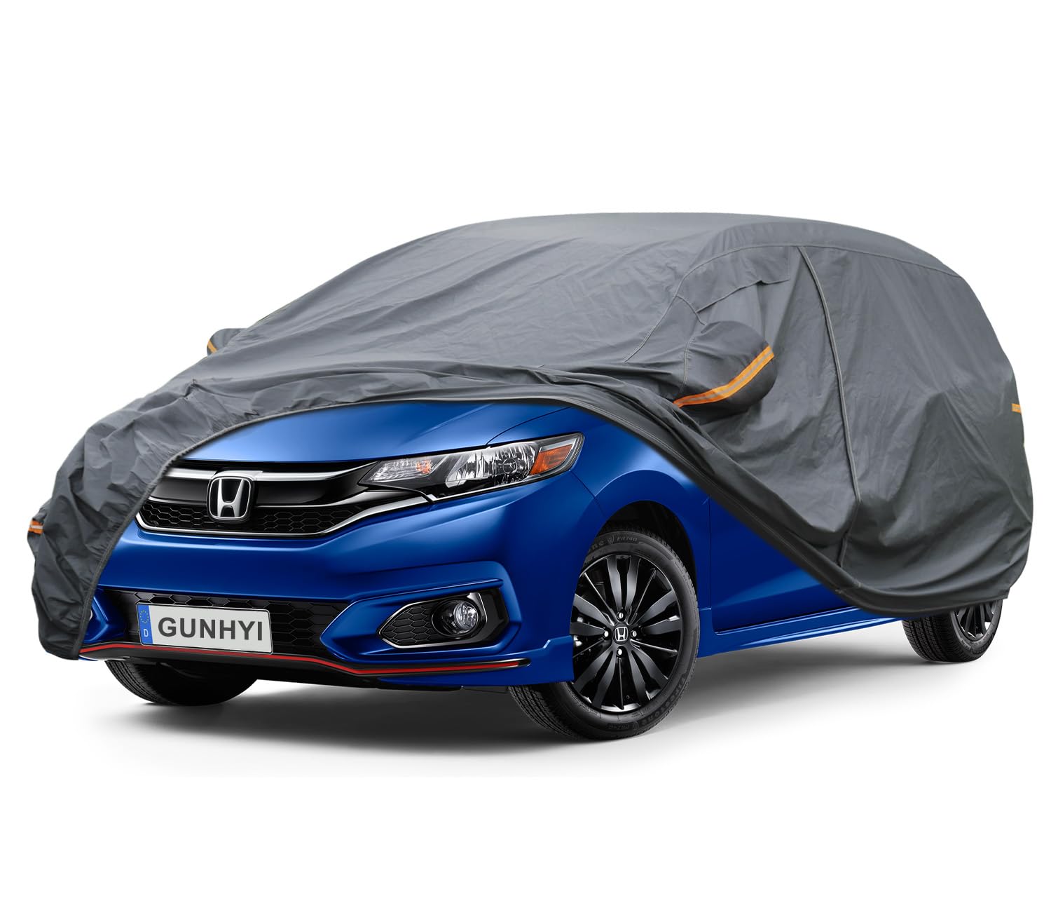 GUNHYI Premium Car Cover Custom Fit Honda Fit, 16 Layers Heavy Duty Car Cover Waterproof All Weather with Zipper Door for Sun Rain Snow Dust Uv Protection
