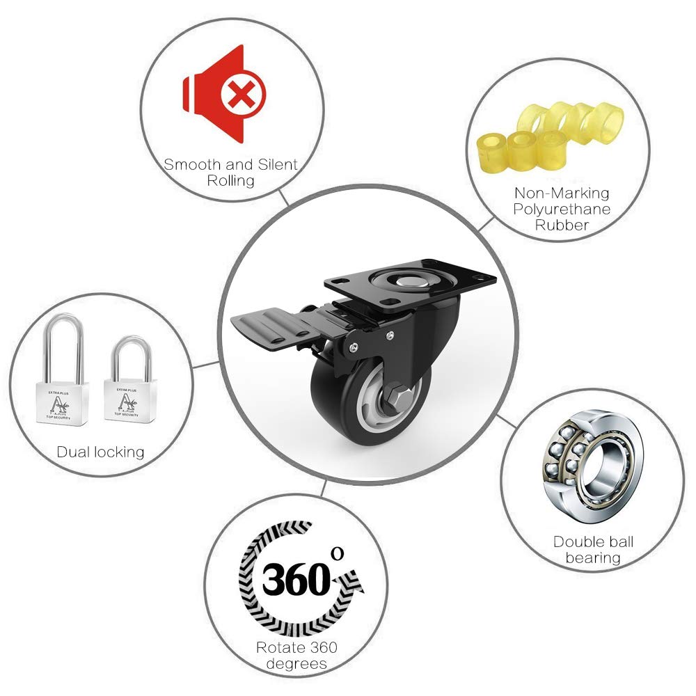 Caster Wheels 4 PCS Swivel Caster Wheels with Safety Lock 3Inch Wheels for Furniture