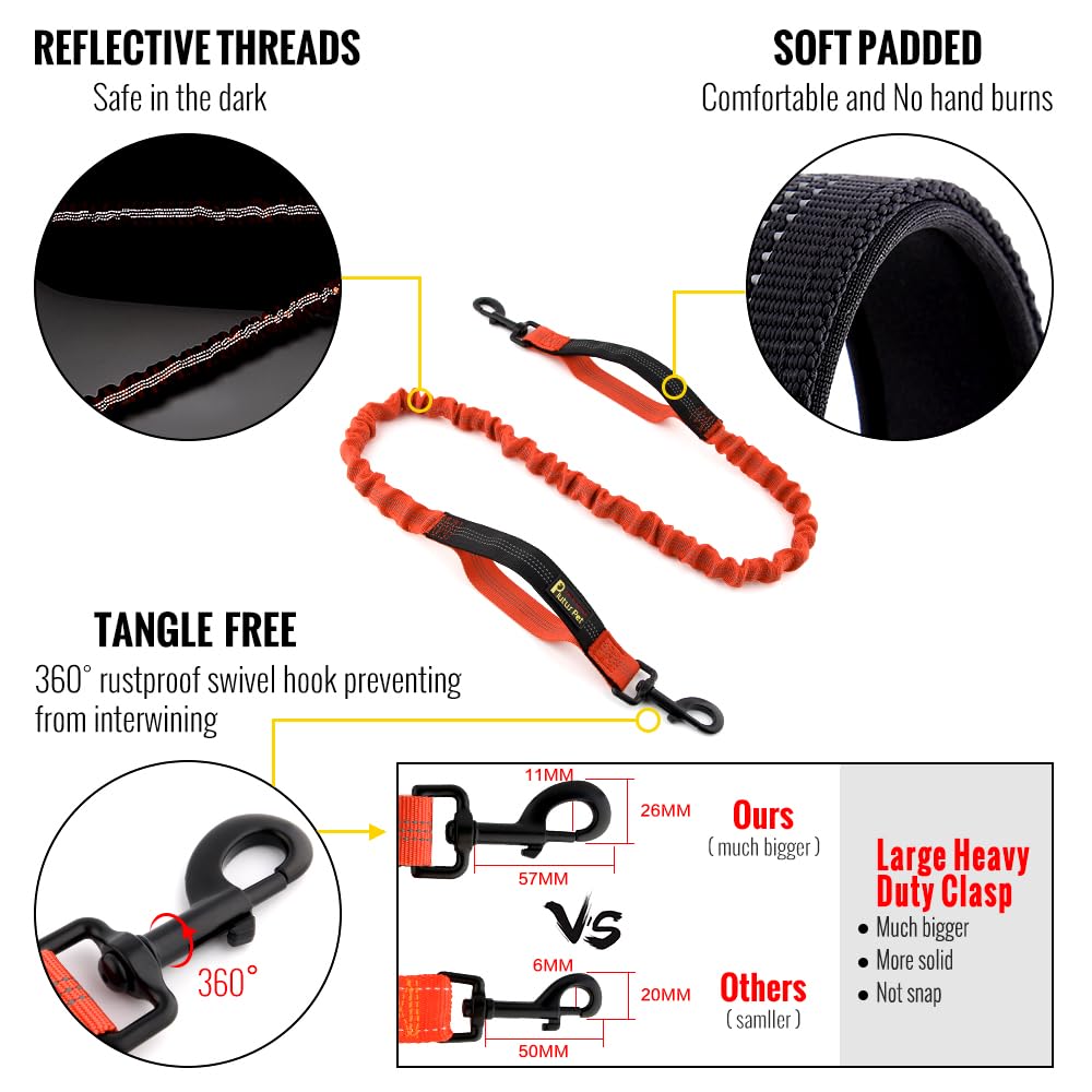 Plutus Pet Hands Free Dual Handle Retractable Bungee Lead with Reflective Stitches - Image 2