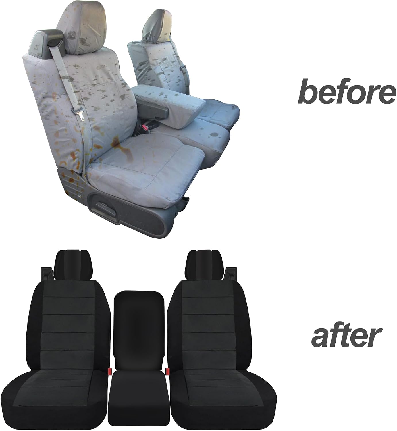 ESMING 40/20/40 Durable Oxford Fabric Front Split Bench Seat Covers for Ford F150 XL Standard Cab 2004 2005 2006 2007 2008 with Integrated Seatbelts & Solid Armrest- Black