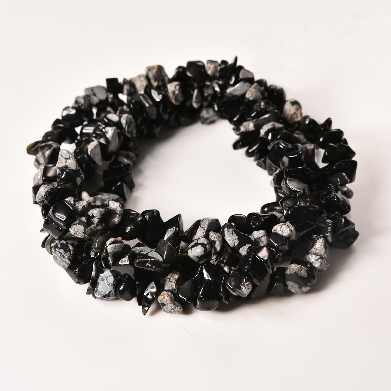 5-8mm 34 inches Natural Crystal Snowflake Obsidian Stone Beads for Jewelry Making Tumbled Drilled Irregular Gravel Gemstones Chips Stone Beads by Strand