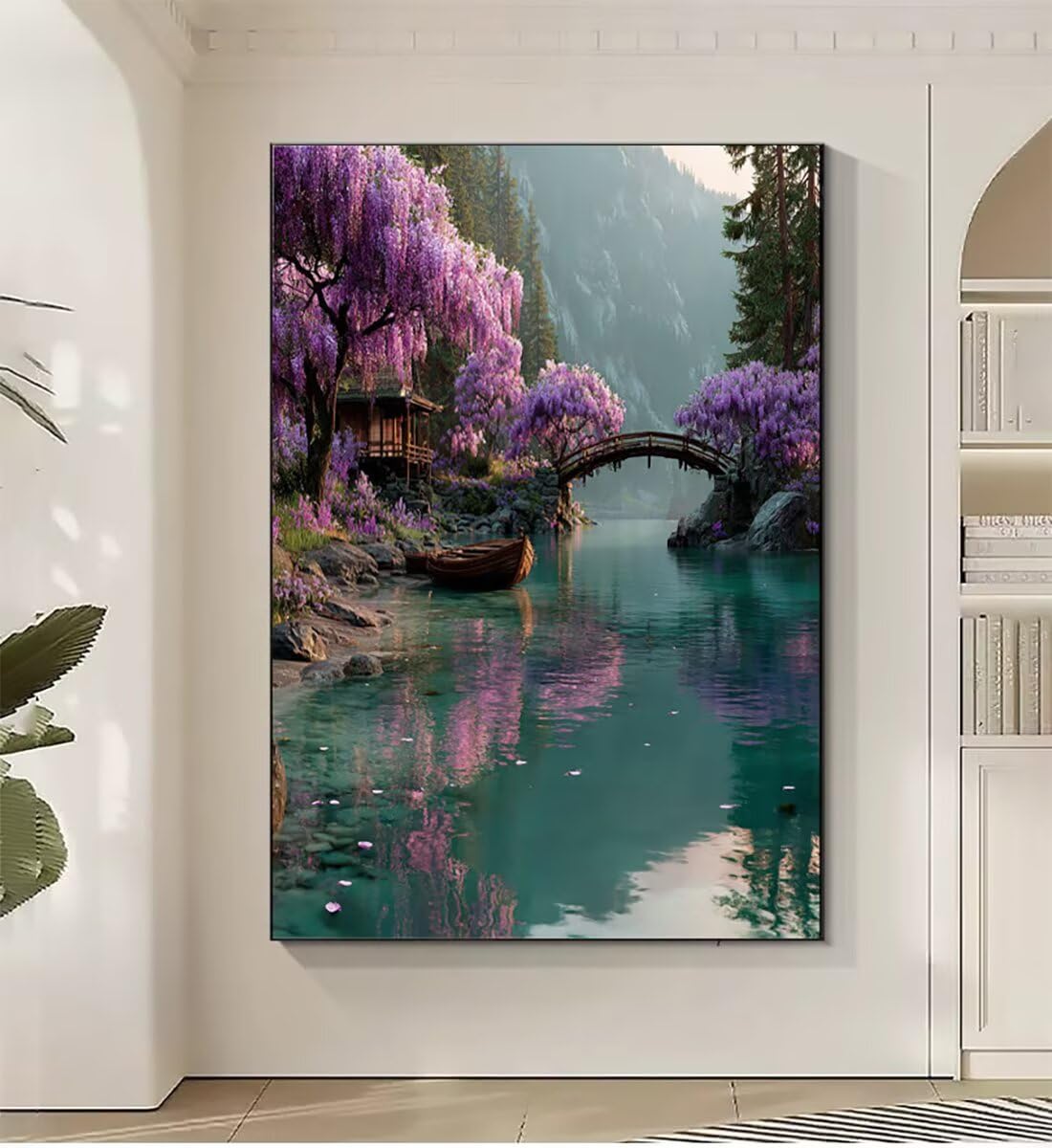 Landschaft Brücke Malen Nach Zahlen Erwachsene, Paint by Numbers Adult Set, Heimwerk Malen Nach Zahlen Kinder Mit Rahmen, Pinsel und 36 Acrylfarbe für Deko Wohnzimmer Geschenke 60 x 80 cm BJHDK403