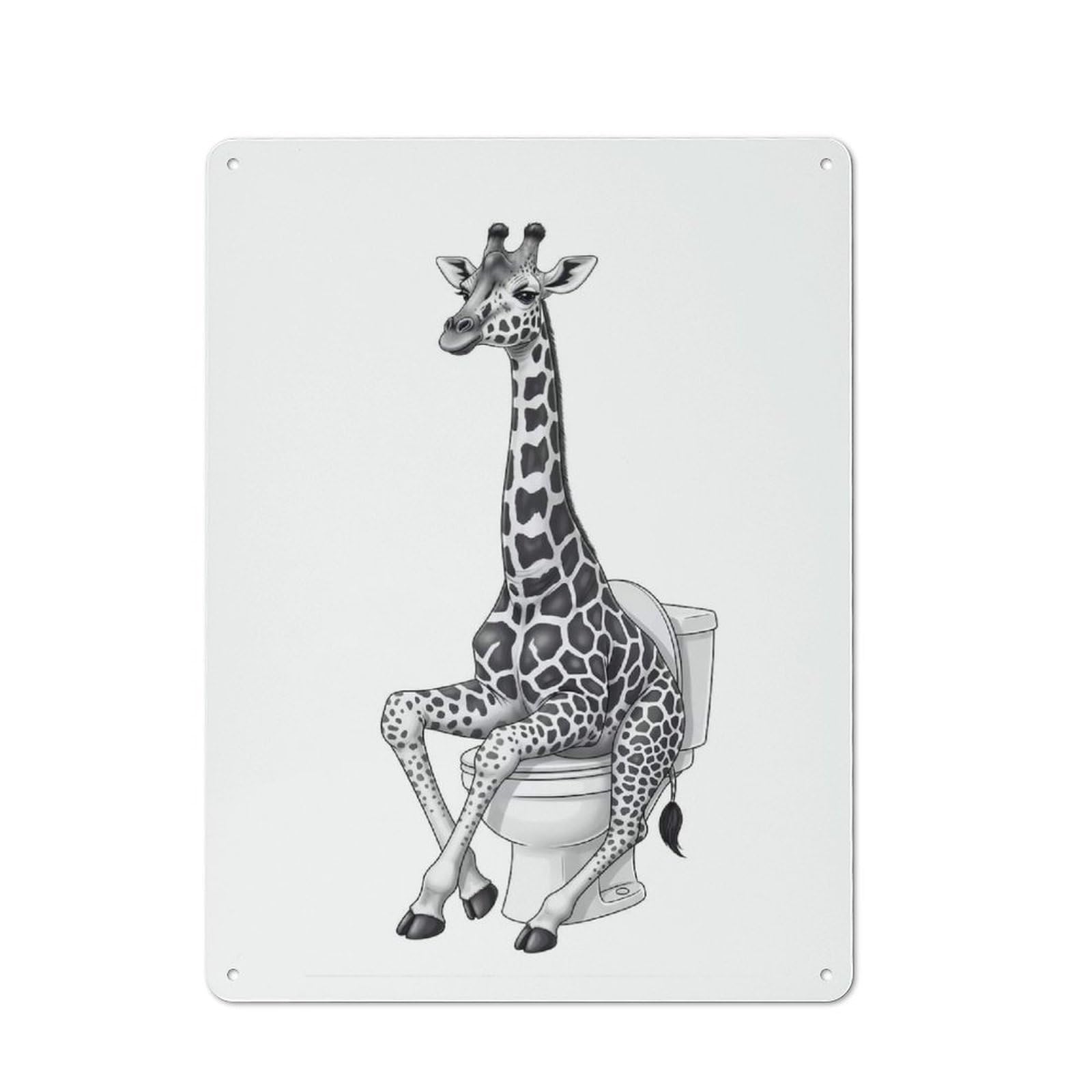 Junmoney Style-9 Giraffe On Toilet Tin Wall Plaque 40X30cm, Rustic Cottage Wall Art For Dining Room, Cafe, Entryway Or Family Room