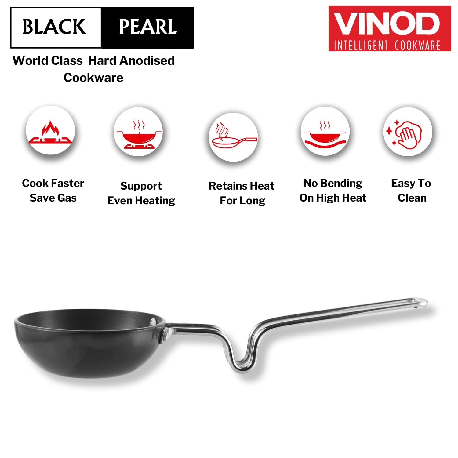 Vinod Black Pearl Hard Anodised Tadka Pan - Jumbo | 3.25mm Thickness | Natural Stick Resistant | Metal Spoon Friendly | Balance Design Handle | 2 Year Warranty - Black - Image 3 thumbnail