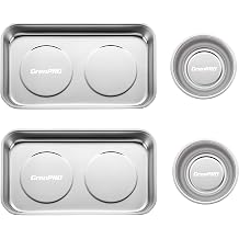 GRENPRO 4-Pack Magnetic Parts Tray Set, 2 Round 2 Square, Stainless Steel