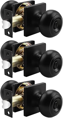 Miniatura 10 de Probrico Pomos de bronce aceitado para camabaño con roseta cuadrada, cerraduras de puertas interiores de privacidad sin llave, paquete de 5