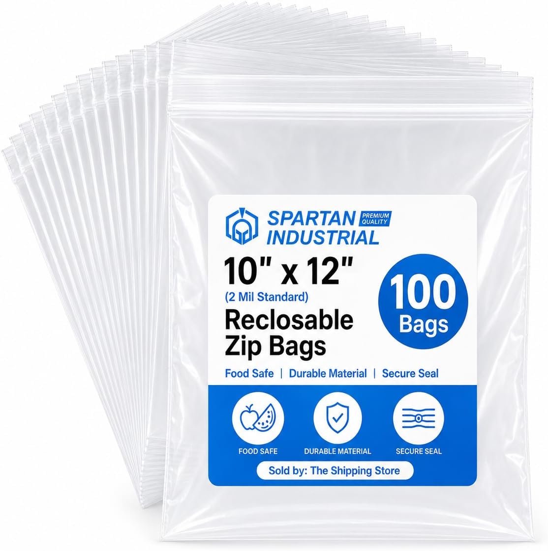 Spartan Industrial - 10" X 12" (100 Count) Quart Clear Reclosable Zip Plastic Poly Bags with Resealable Lock Seal Zipper - 2 Mil