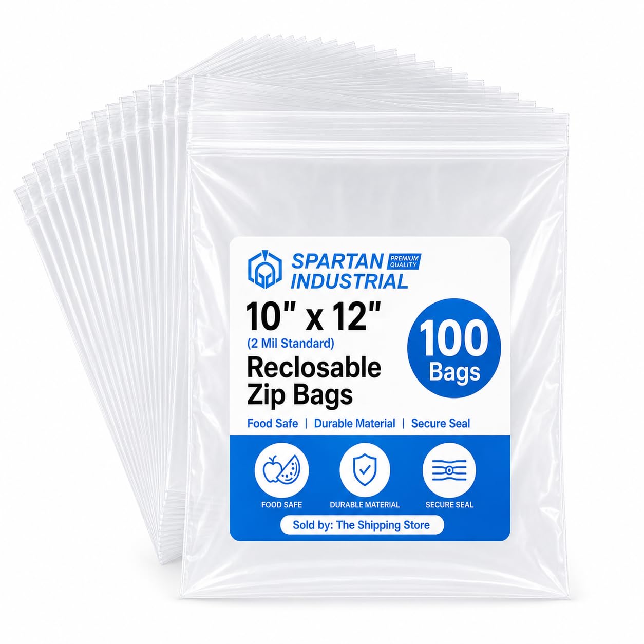 Spartan Industrial - 10” X 12” (100 Count) 2 Mil Clear Reclosable Zip Plastic Poly Bags with Resealable Lock Seal Zipper