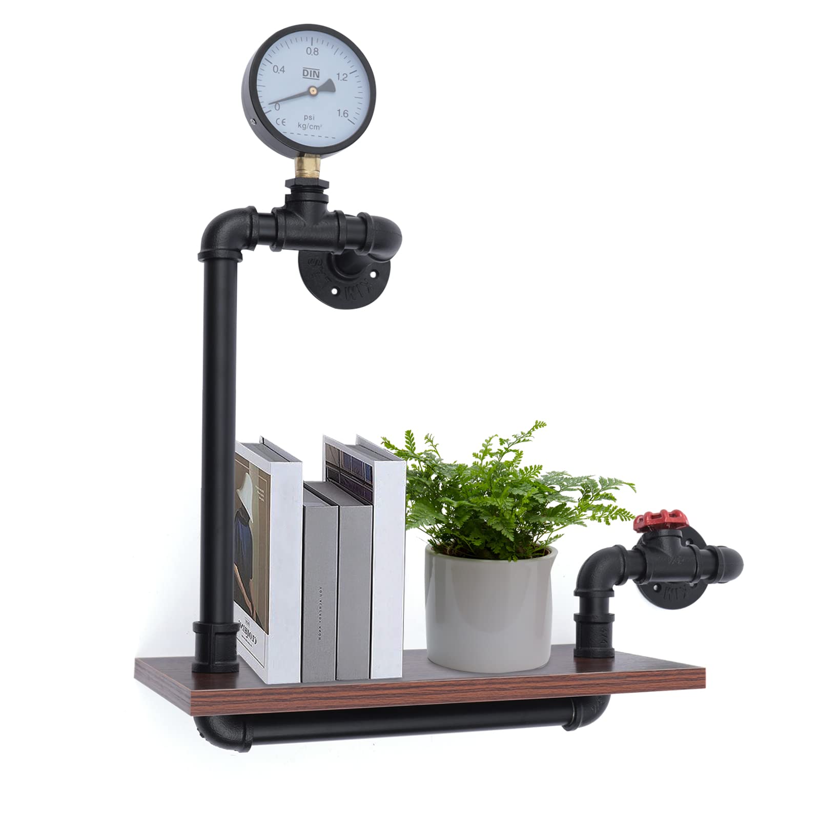 Estantería de pared industrial, tubo, soporte para estanterías, estantería flotante de madera de hierro para el hogar, baño, cocina, organizador de herramientas, perchero de pared
