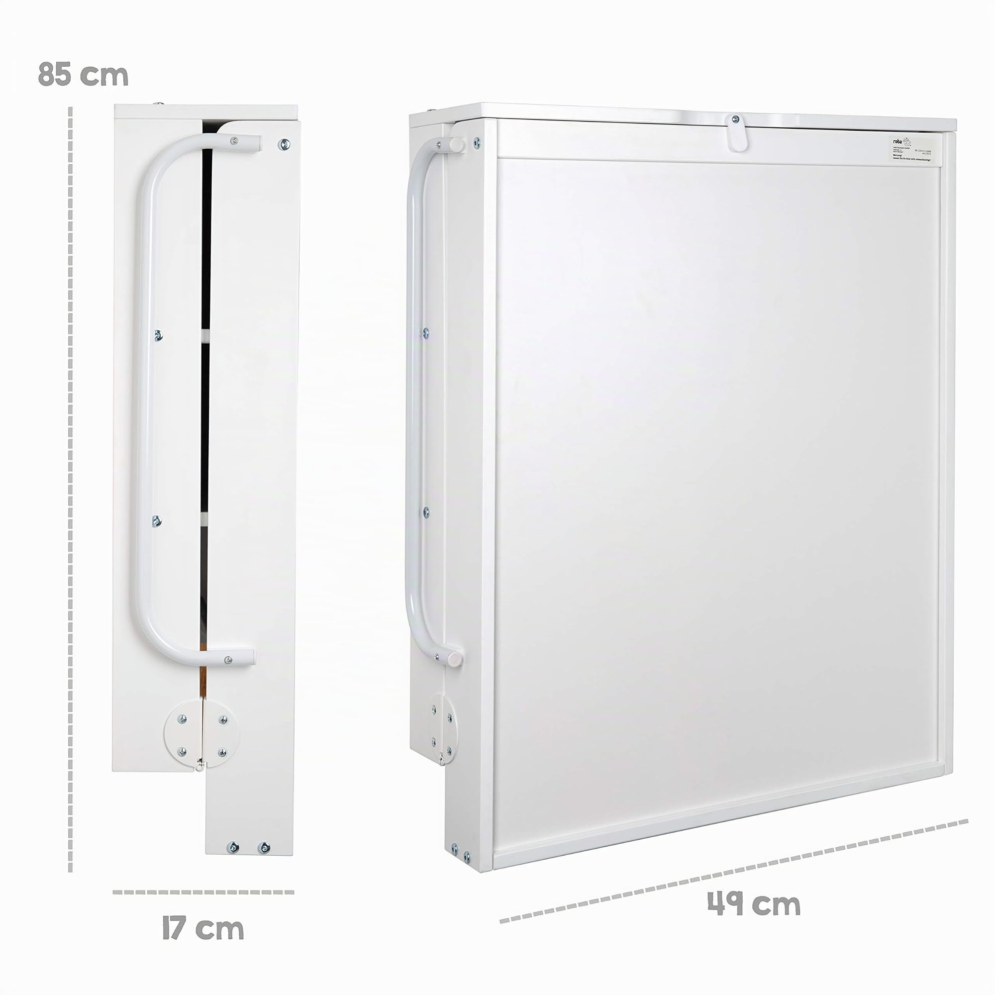 roba Cambiador de Pared Plegable + Colchón para Bebés Impermeable roba Style Gris - Soporta hasta 15 kg - Madera Blanca
