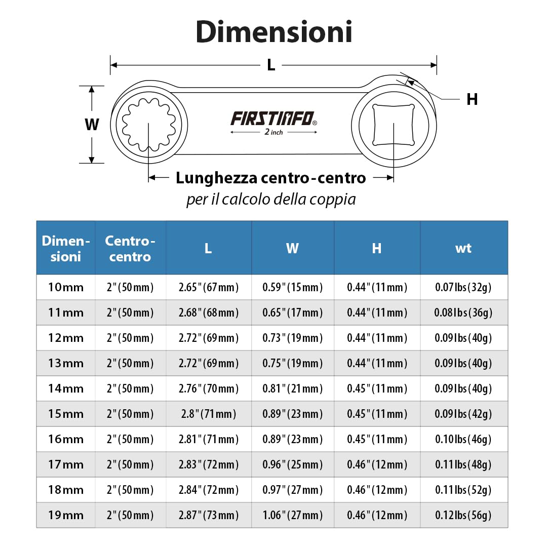 FIRSTINFO F3451A Set adattatori di coppia metrici a occhio 12 punti attacco 3/8" 10 pezzi in acciaio cromo vanadio con vassoio in schiuma EVA e valigetta da trasporto