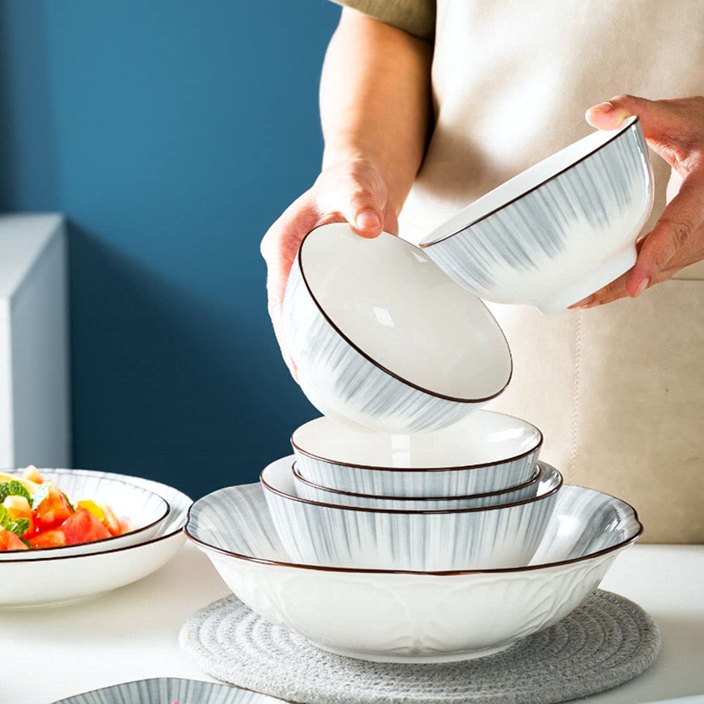 60-częściowy zestaw naczyń ceramicznych do domu - zestawy talerzy i misek na rodzinne przyjęcie, serwis dla 6-8 - kompletne zestawy obiadowe do naczyń
