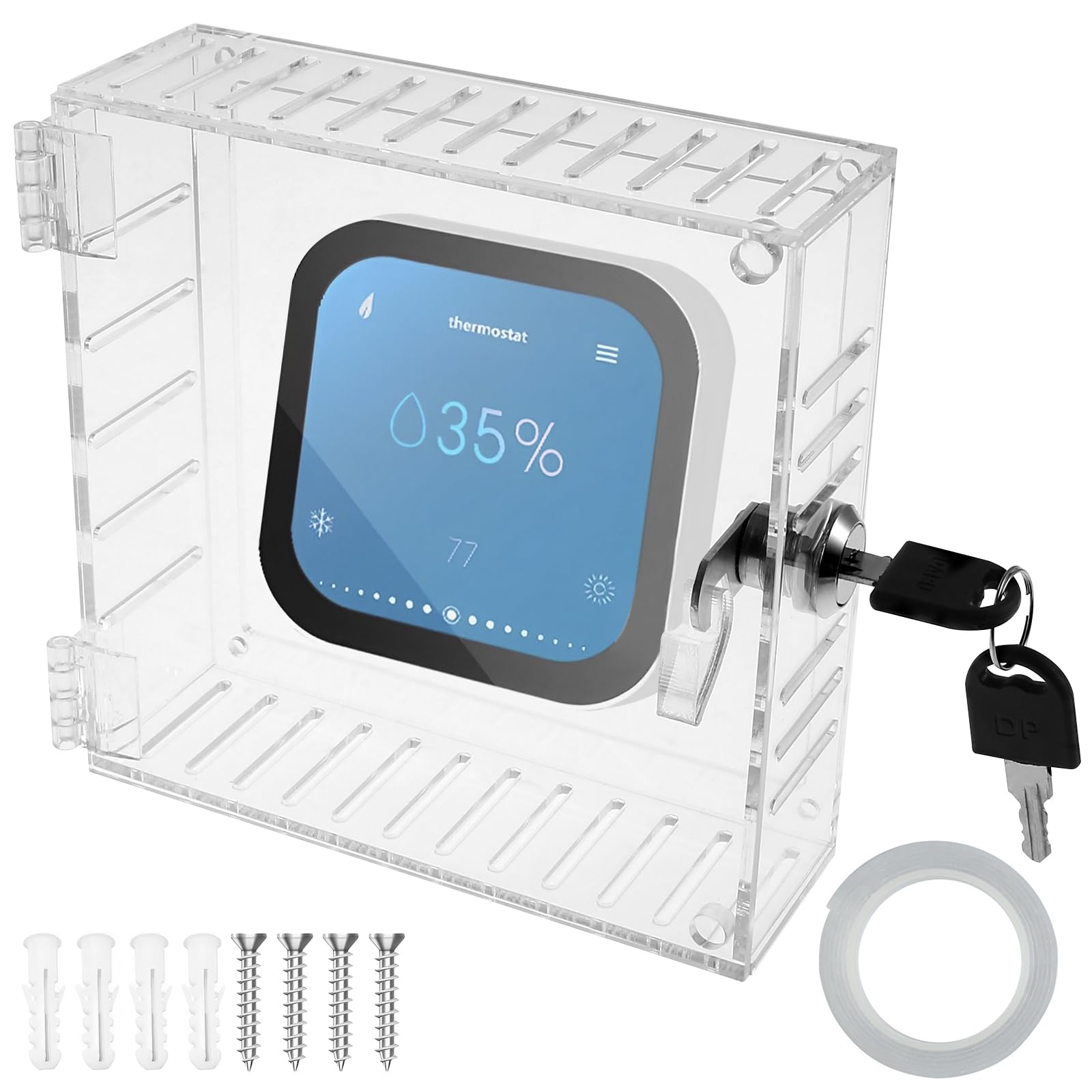 HAIJED Thermostat Lock Box with 2 Keys, Transparent Thermostat Protective Cover, Acrylic Thermostat Guard Box, Wall Mounted Universal Thermostat Cover Box for Most Thermostat(15 * 15 * 5cm)