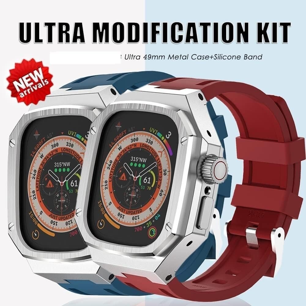 Stainless Steel Bumper Watch Case Silicone Band，For Apple Watch Ultra 49mm，Mens Women Metal Frame Integrated Bracelet Watch Replacement Accessories，For Iwatch 8 Ultra With Tool